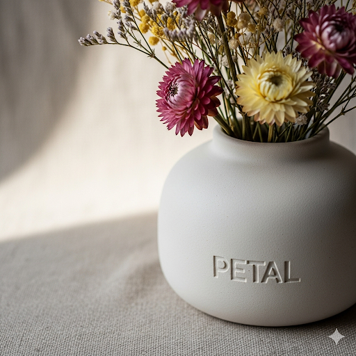 petal ceramic vase – minimalist matte finish decorative flower vase, home décor essentials collection
